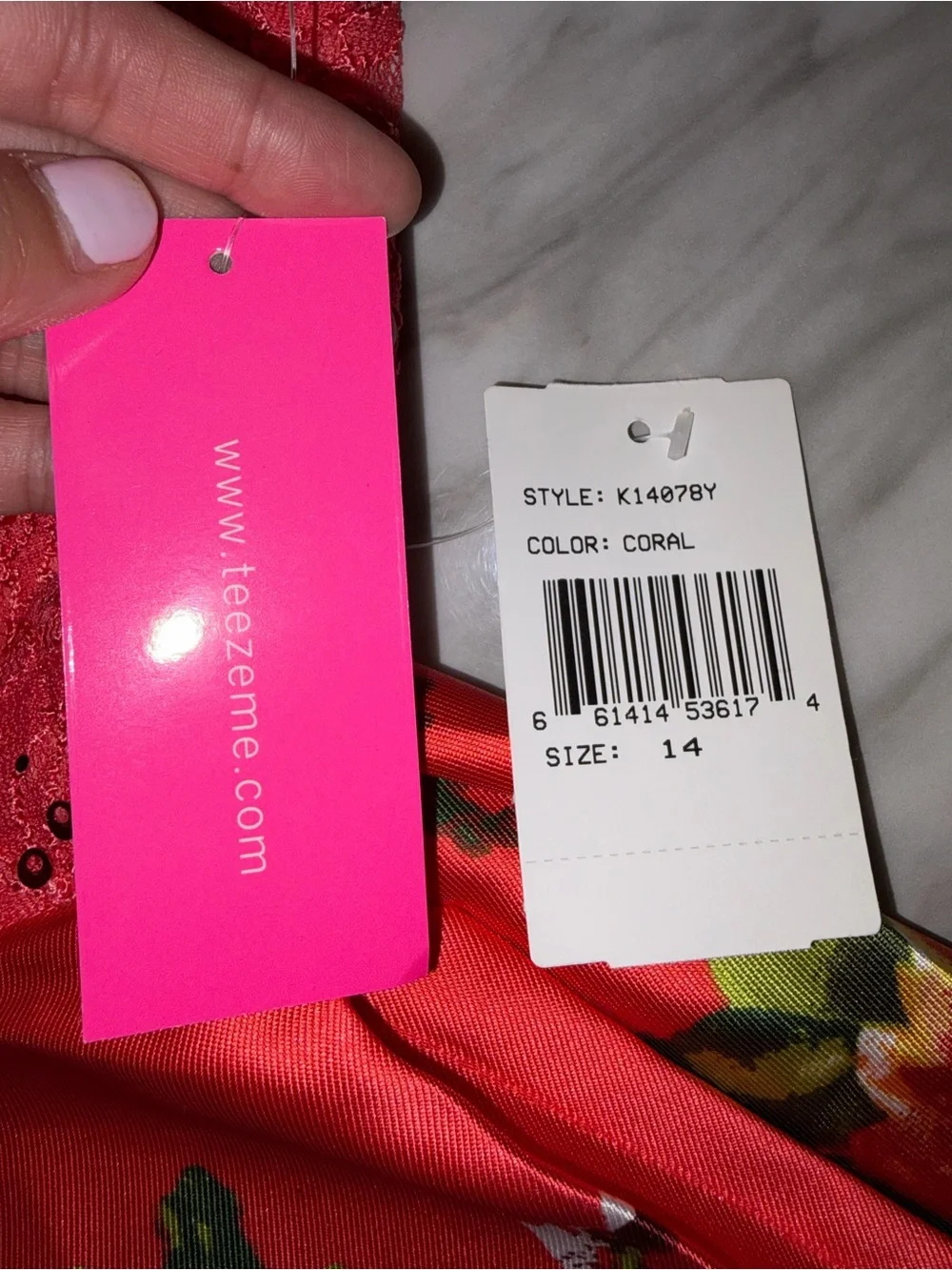 NWT Teeze Me Girl Coral Floral Sequined Lace Dress Size 14